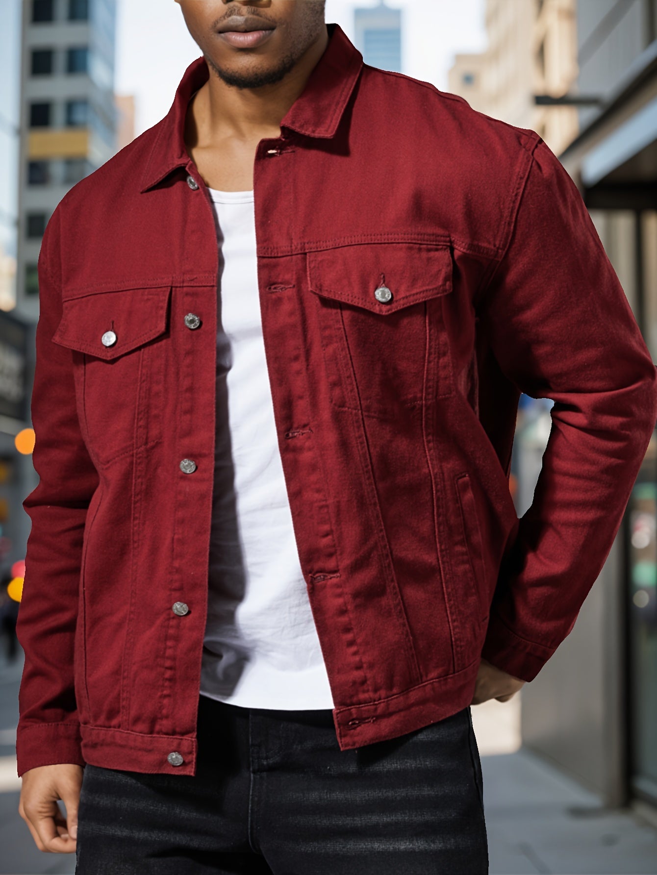 Plus Size Men's Denim Jacket Solid Cotton Casual for Spring and Fall