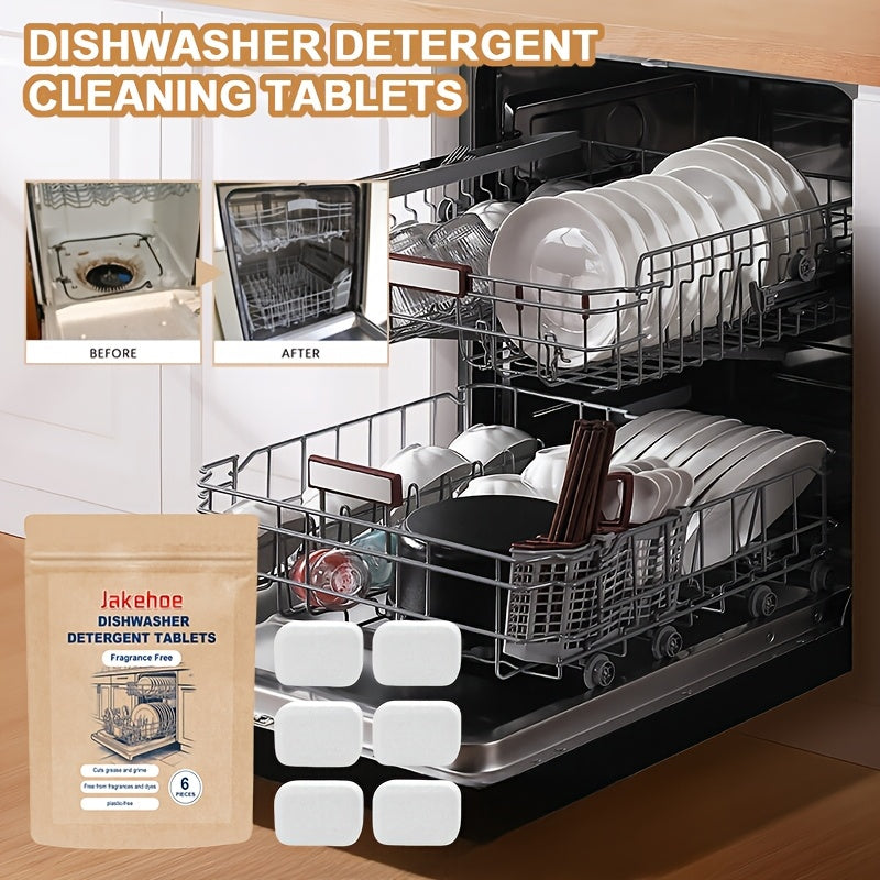 6-Count Dishwasher Detergent Tablets with Sodium Bicarbonate for Residue-Free Cleaning