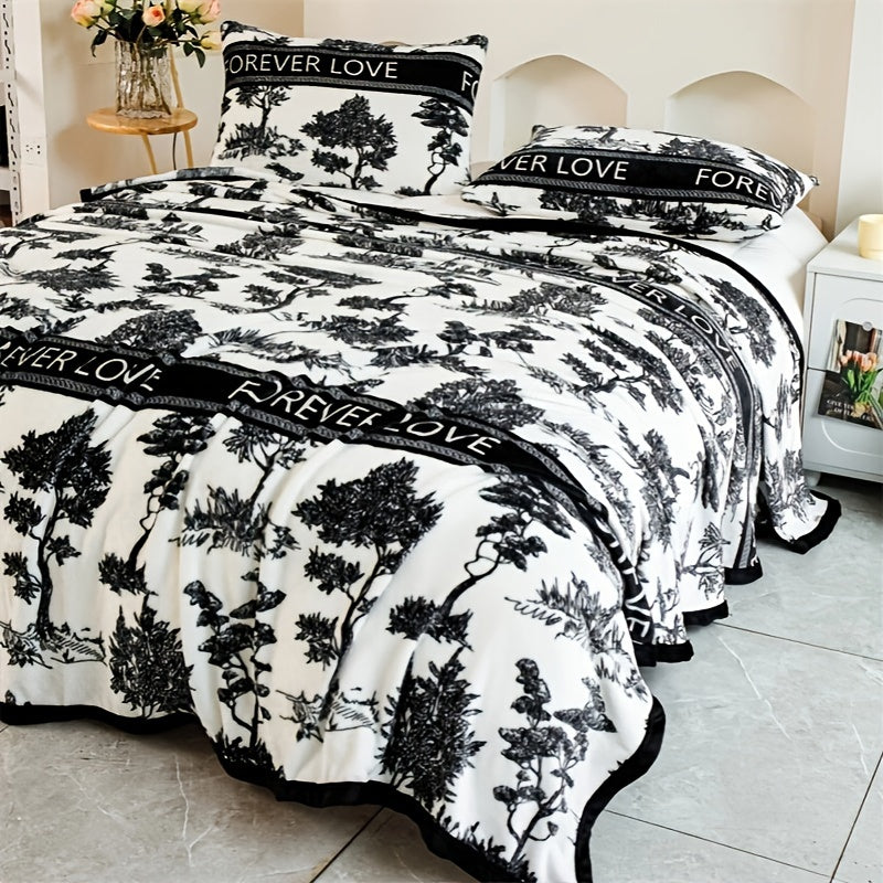 Floral Ink Painting Fleece Throw Blanket Soft Warm Cozy for Couch Bed Travel