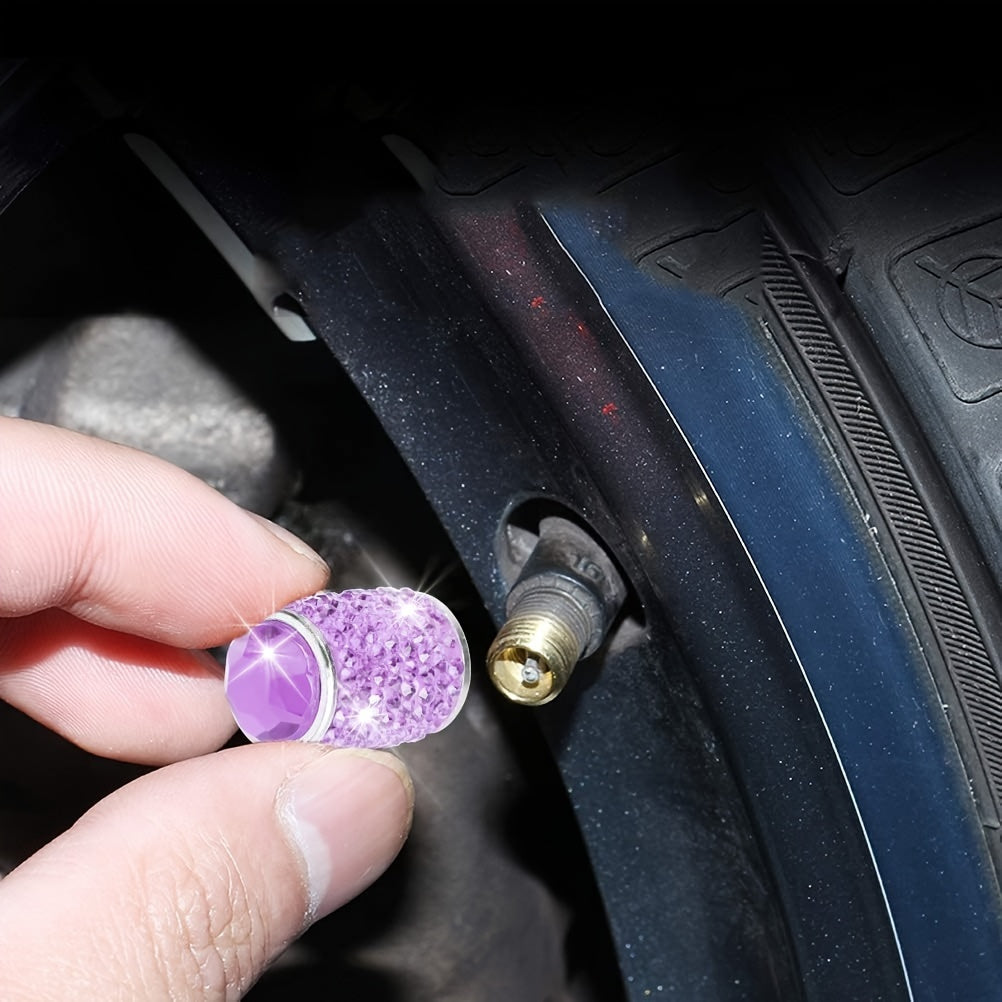 4-Pack Crystal Car Valve Stems Stylish Metal Tire Valve Covers for SUV Motorcycle Bicycle