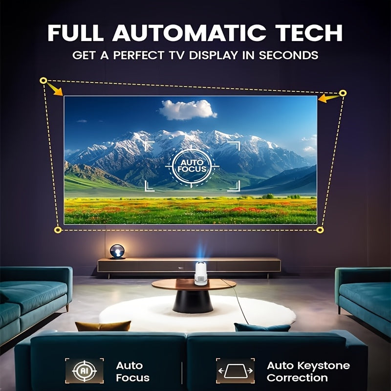 Mini Portable Projector with WiFi 6, 180° Rotatable, White for Home Theater