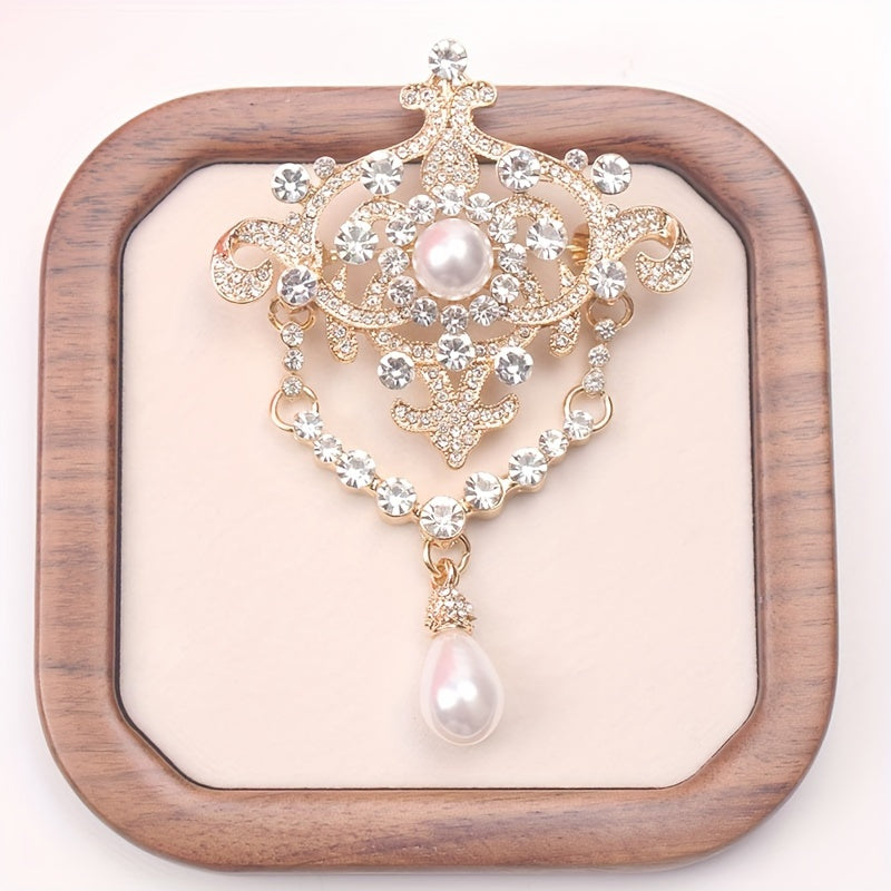 Antique-Inspired Brooch with Faux Pearls and Rhinestones for Women Weddings Bridesmaid Gifts