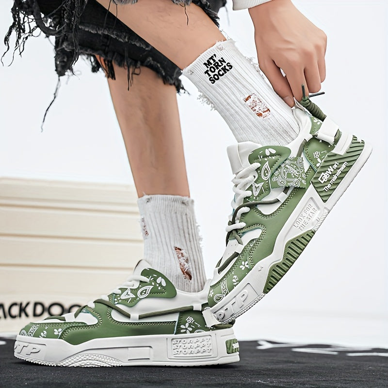 Men's Casual Skateboard Sneakers for Outdoor Sports and Parties Flat Height-Increasing Design