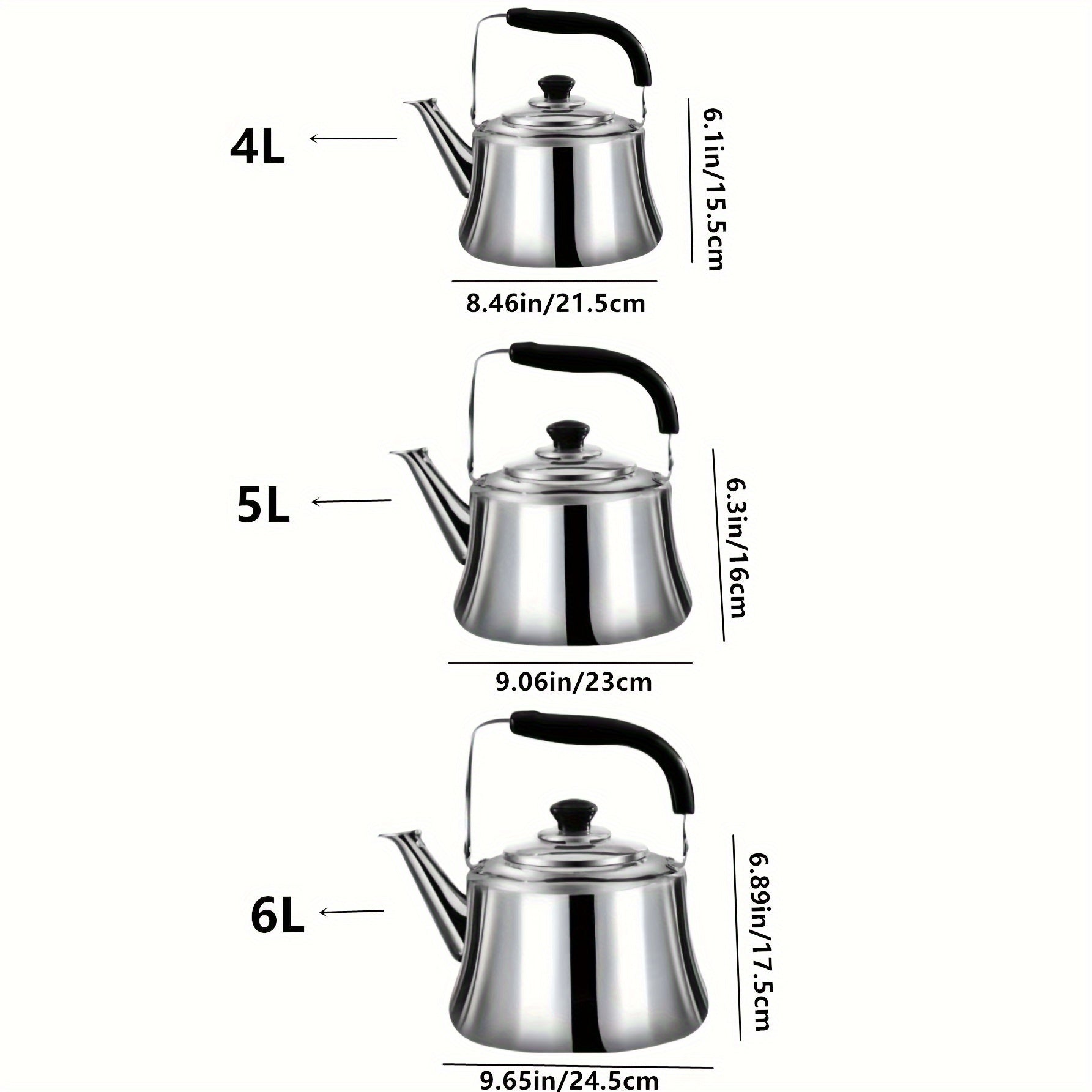 Stainless Steel Whistling Kettle Large Capacity for Gas Stove Induction Outdoor