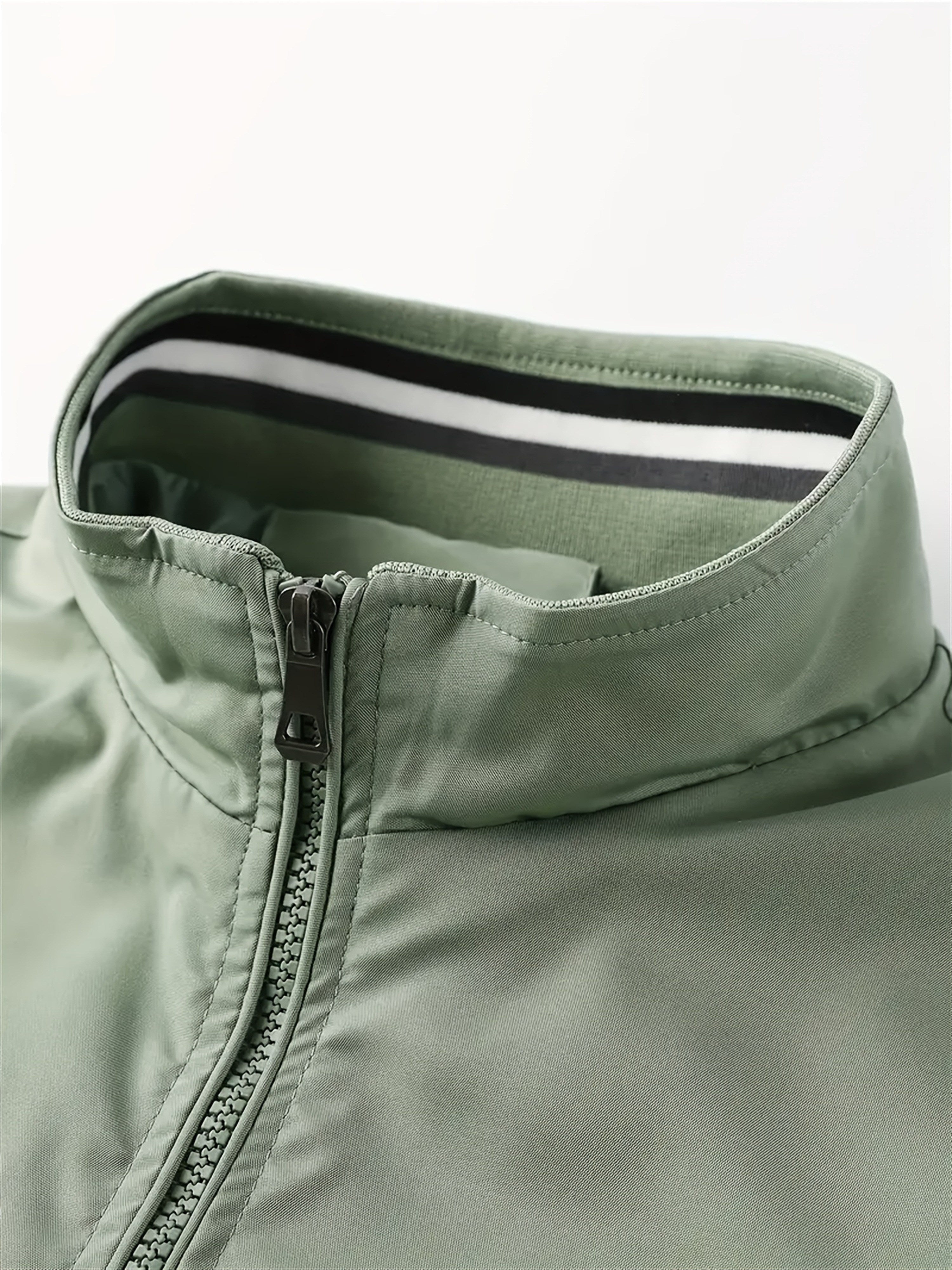 Men's Casual Polyester Stand Collar Jacket for Spring and Fall