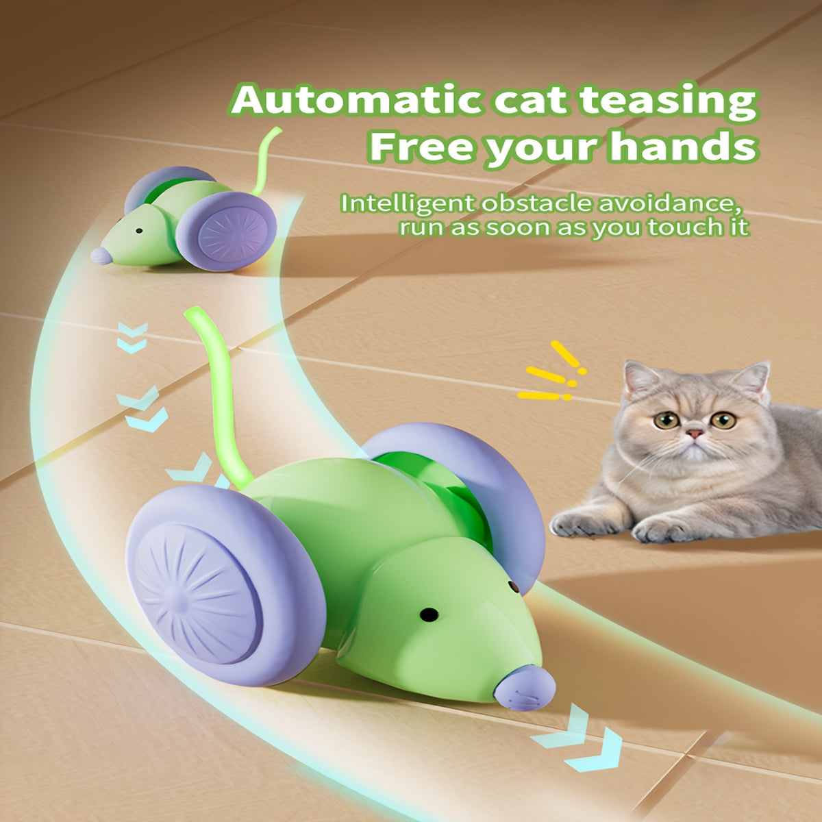 USB Rechargeable Interactive Cat Toy with Glowing Tail Mouse Safe Durable Silicone All Breed