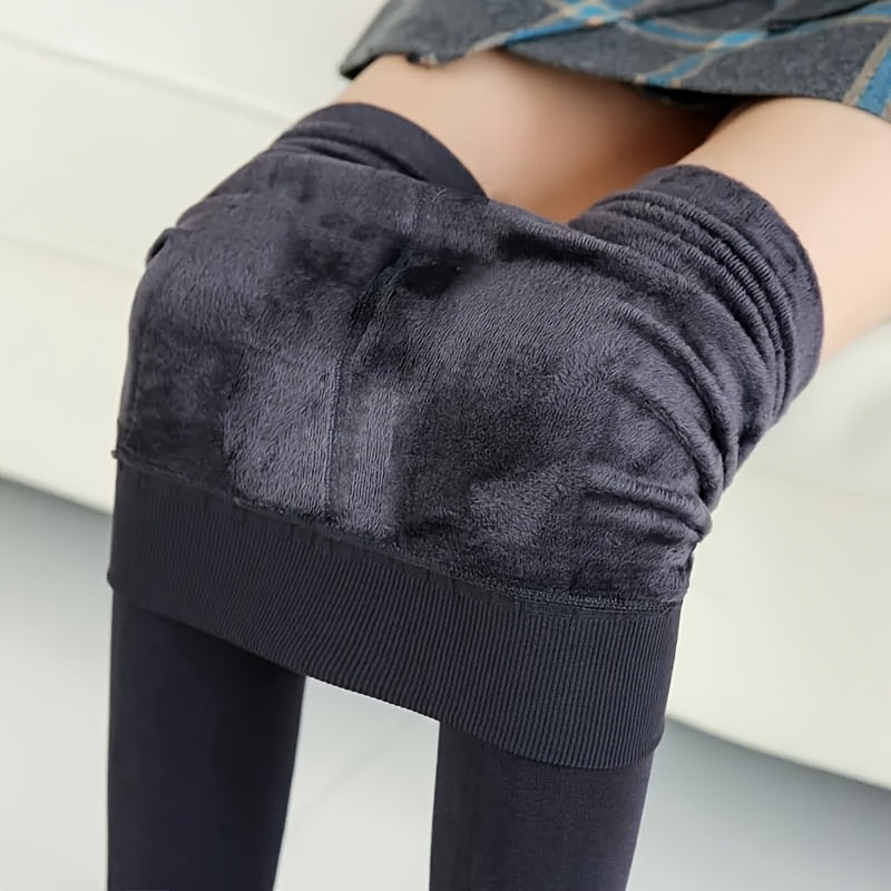 Women's Thermal Velvet-Lined Pantyhose Black Warm Stretchy Leggings for Cold Weather
