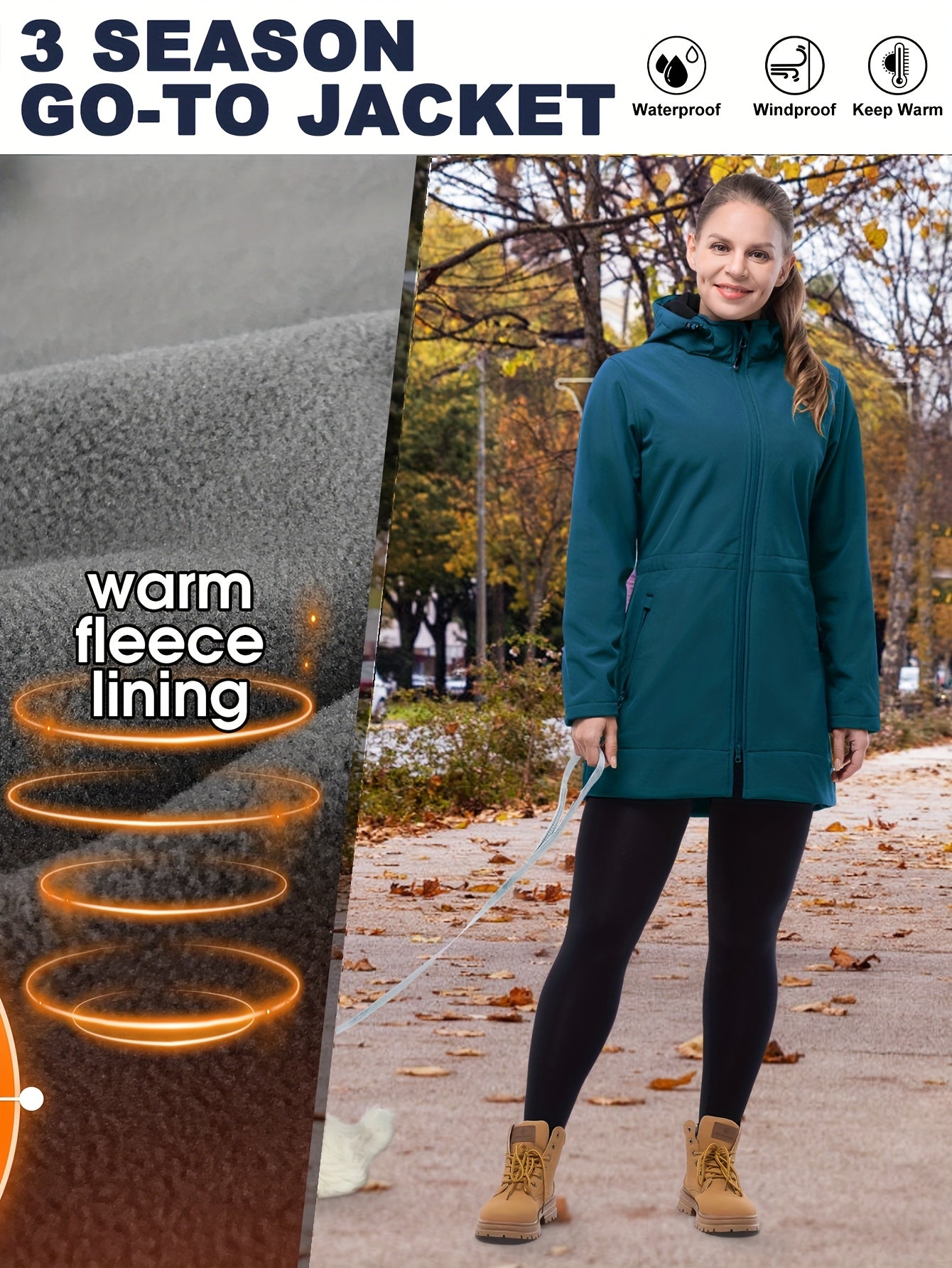 Women's Waterproof Softshell Jacket Hooded Fleece Lined Windproof Solid Color Fall Winter