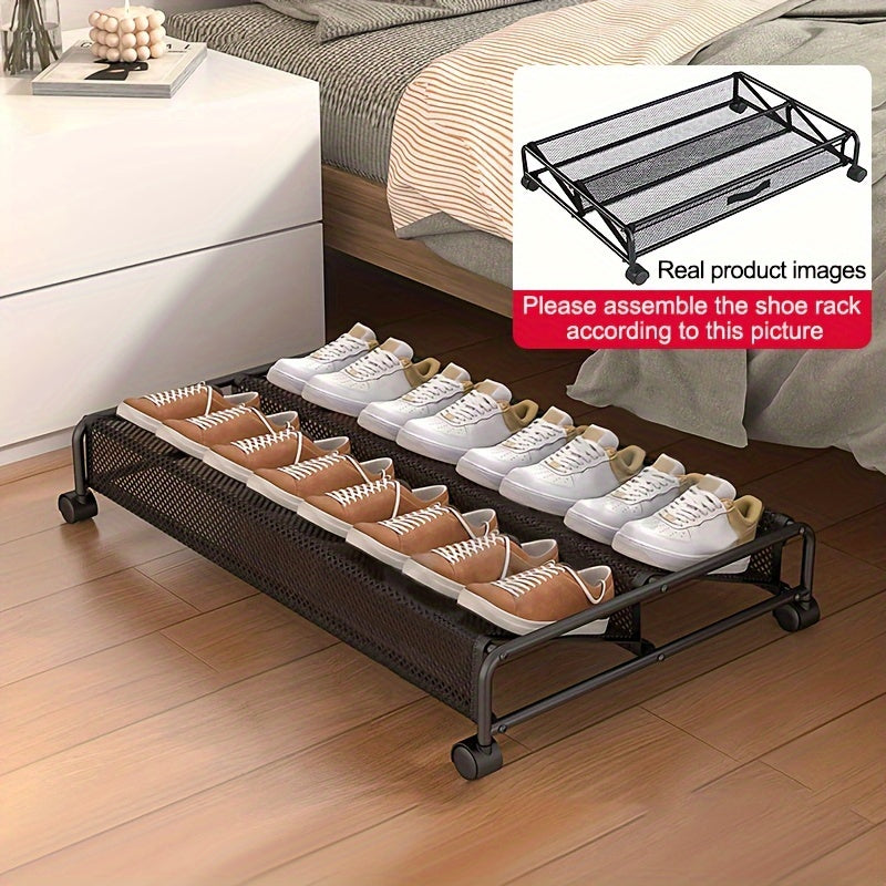 Zapatero bajo la cama con ruedas giratorias de 360° y organizador de metal para dormitorio, residencia, hogar