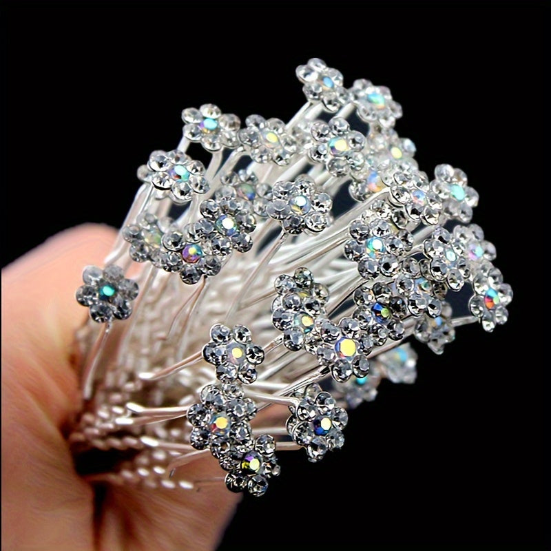 Set of 20 Crystal Flower Hair Pins with Rhinestone Accents for Bridal Wedding Hair Accessories