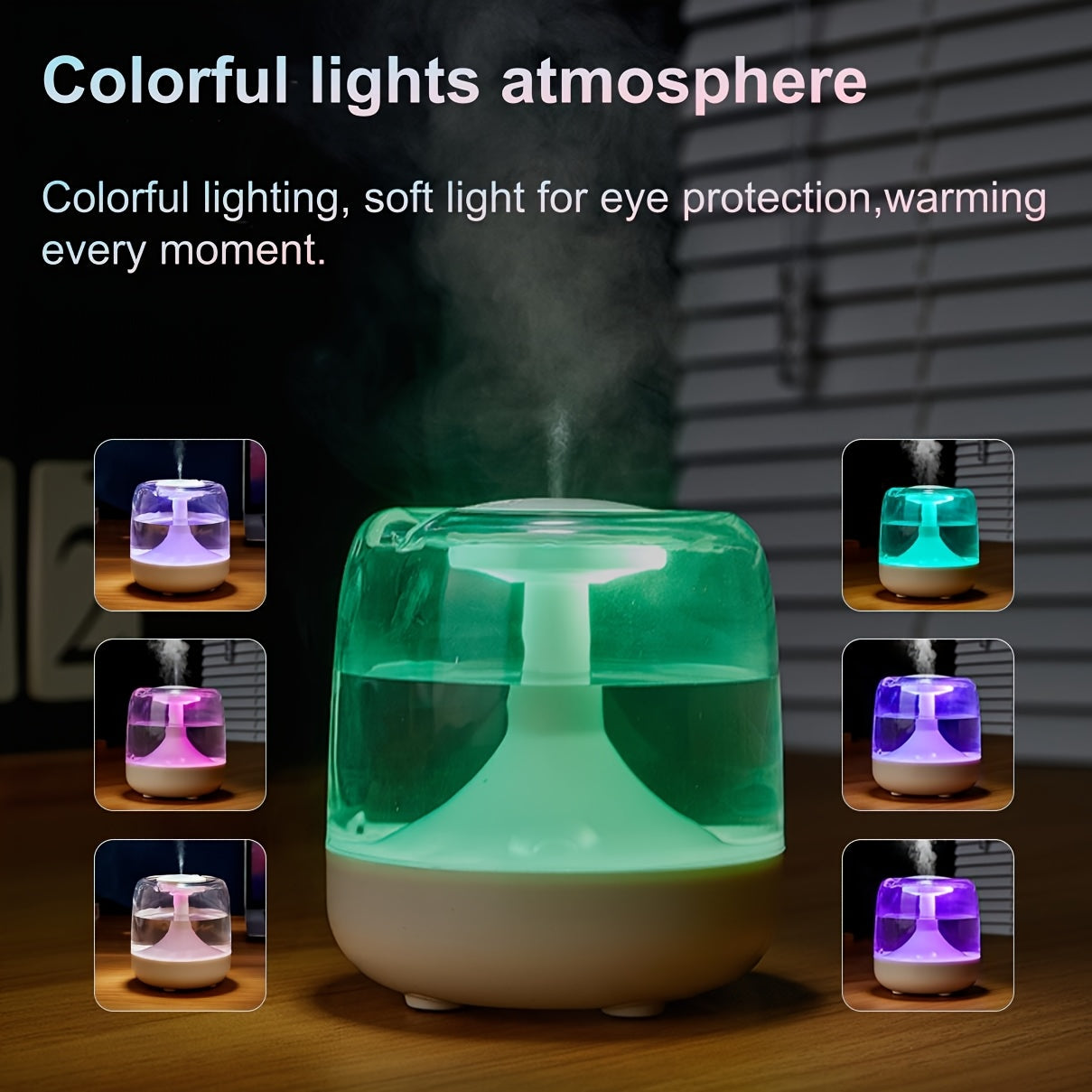 Transparent USB Humidifier with 7-Color Night Light, Silent Mist for Bedroom Office