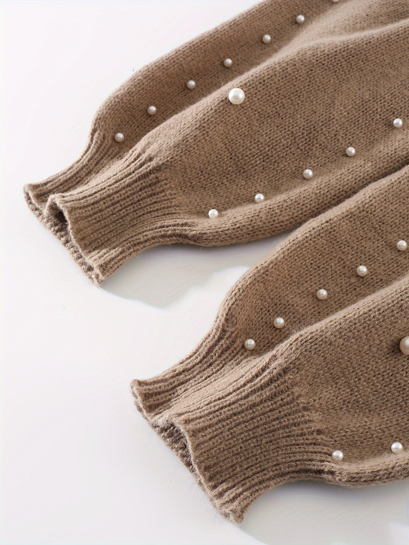 Plus Size Women's Autumn Winter Knitted Pullover with Pearl Decorations