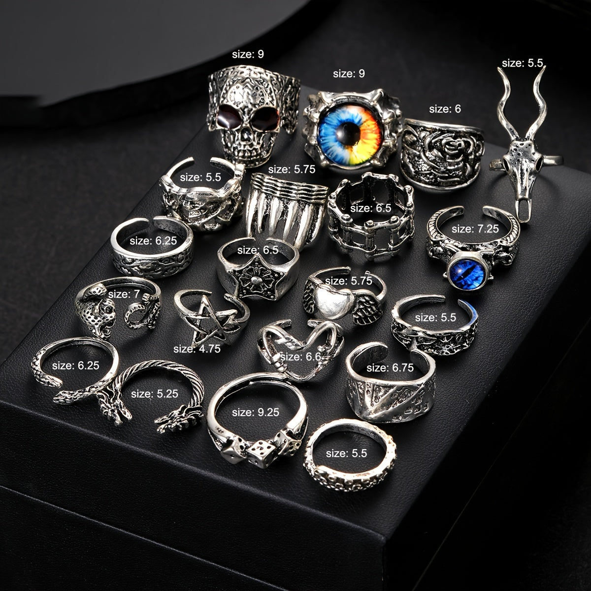 20 ta Gotik Qulupnay Ko'zli Demon Boshli Tovuq Antler Punk Halqalari Halloween Partiyalari, Festivalar va Har Kunlik Kiymak Uchun. Sovg'alar uchun ajoyib.