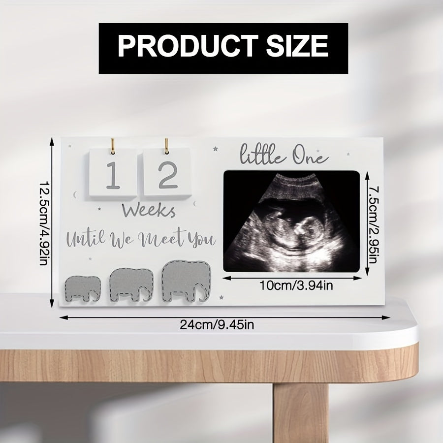 Wooden Ultrasound Photo Frame for Pregnancy Announcement and Baby Memories with Display Stand