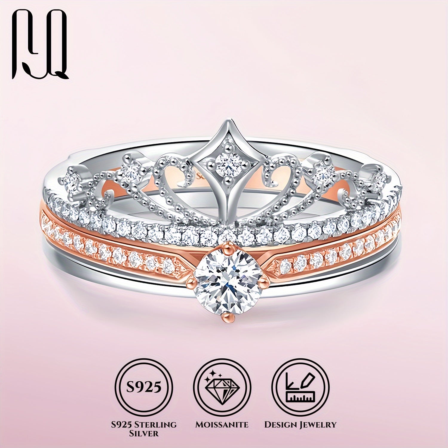Engagement yoki to'y sovg'asi uchun 18K oq yoki pushti oltin qoplamali Sterling kumushda 0.5 Ct Moissanite taxtali uzuk