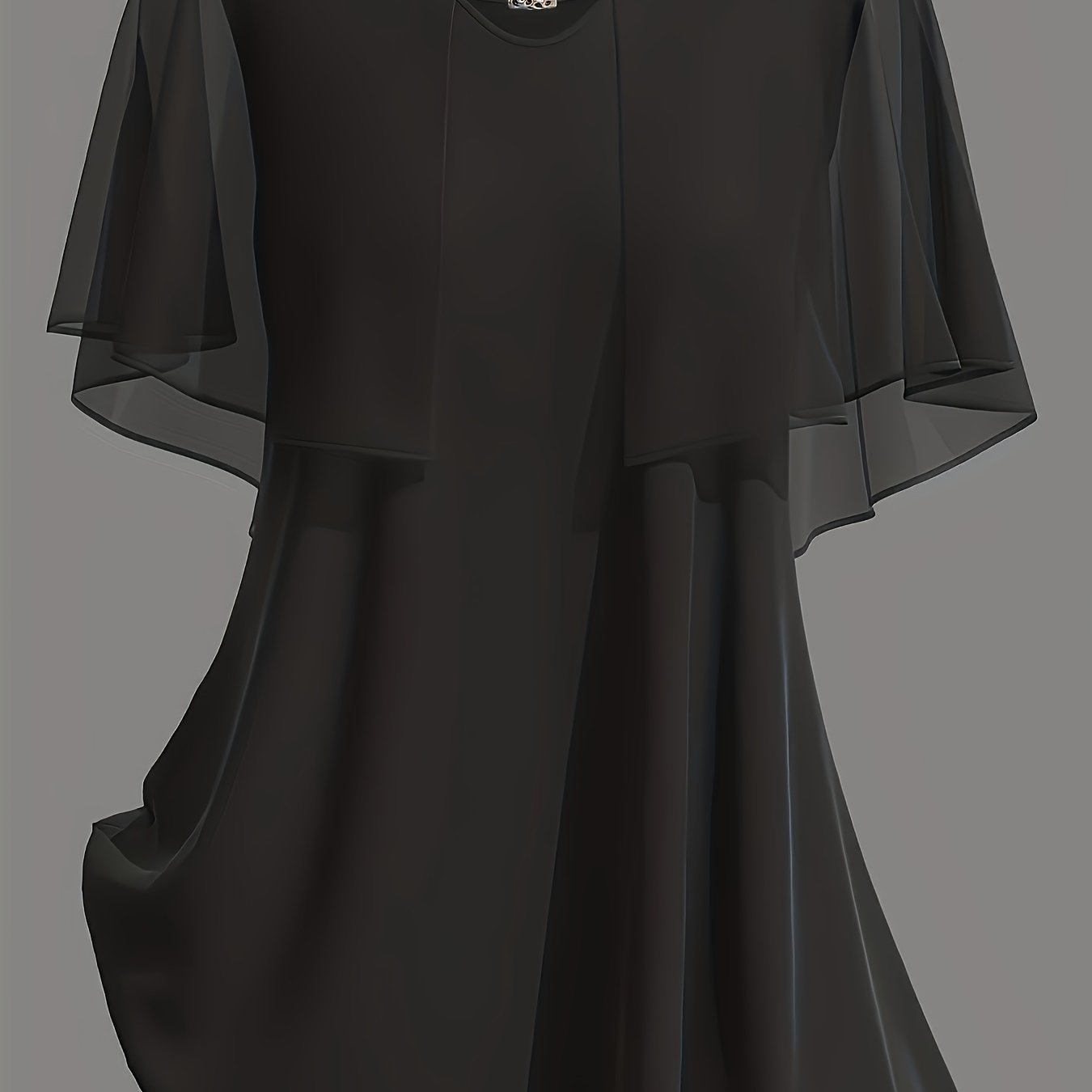 Plus Size Women's Royal Blue Chiffon Blouse with Flowing Sleeves