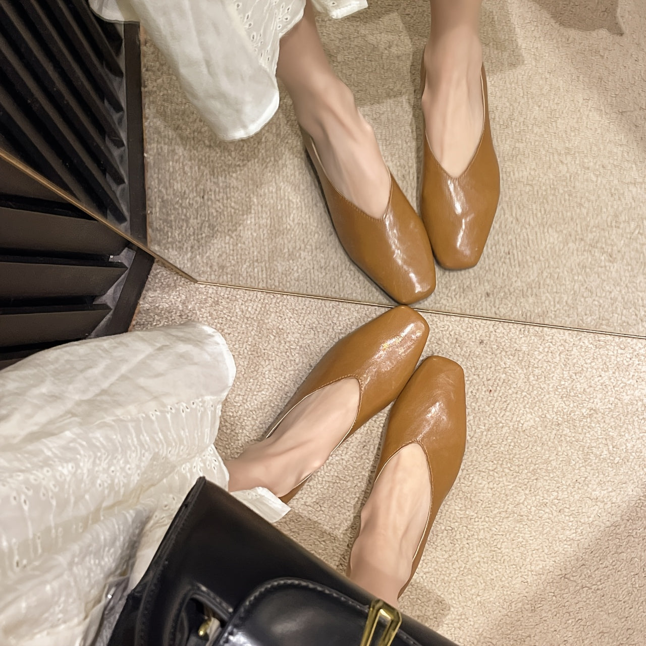 Women's Retro Mary Jane Flats Synthetic Black Slip-On Shoes for Casual and Formal Wear