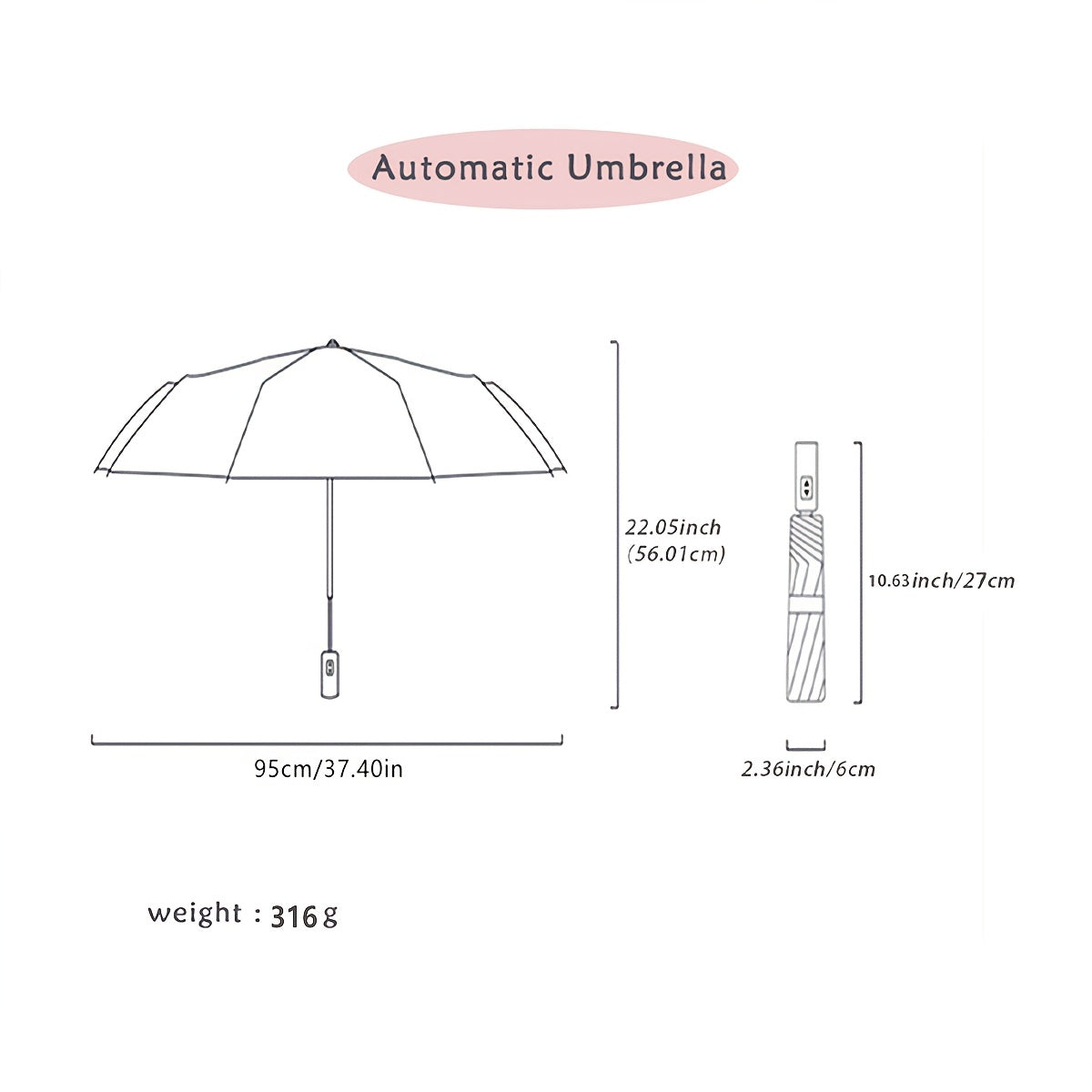 UV Protection Folding Umbrella Automatic Open 8 Ribs Pongee Pongee Black