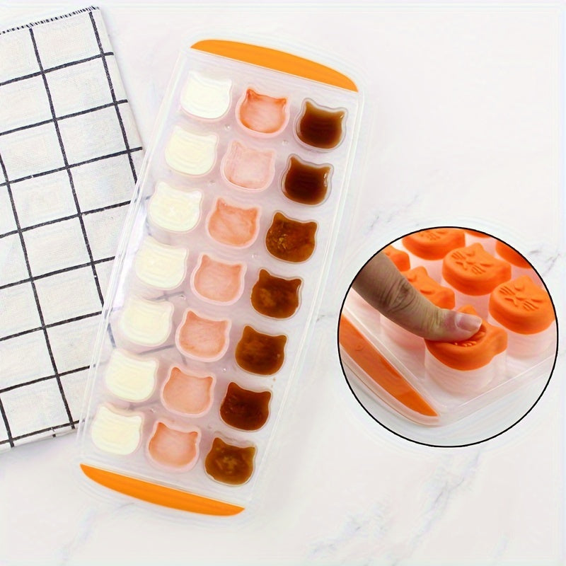 Cute Cat-Shaped Silicone Ice Cube Tray for Indoor Use, Orange