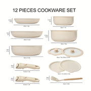 Набор из 12 керамических антипригарных кастрюль с съемными ручками - подходит для индукционных плит, посудомоечных машин и духовок - идеален как для домашних, так и для ресторанных кухонь.