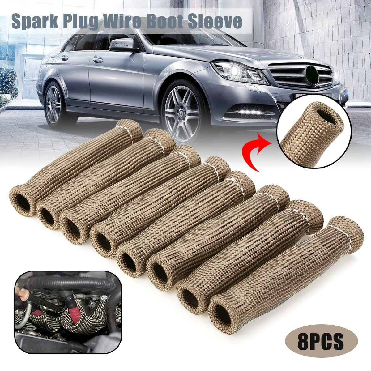 8pcs Titanium Spark Plug Wire Heat Shield Sleeves High Temp Protection