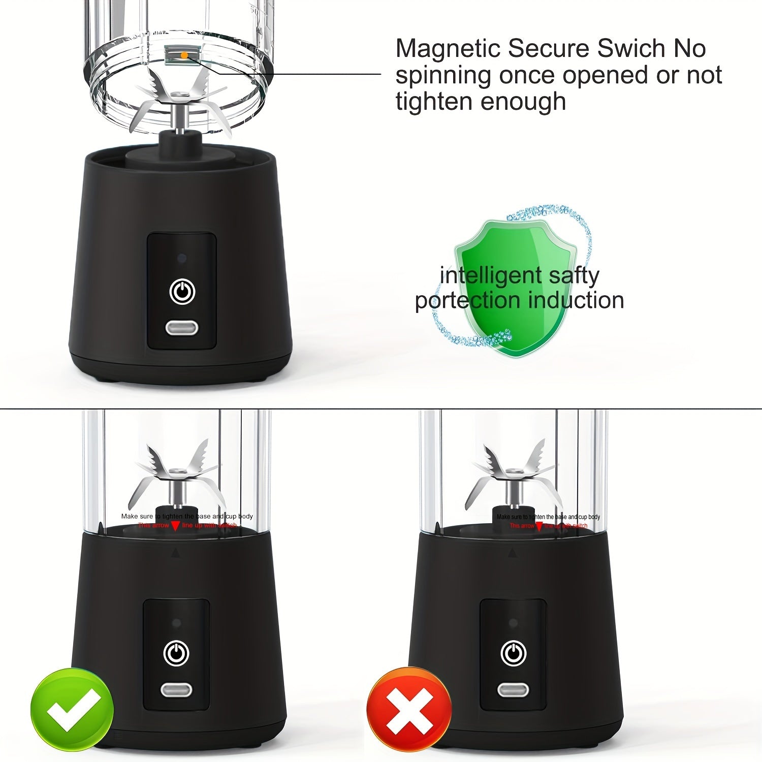 Portable USB Rechargeable Blender Personal Smoothie Maker 380ml Black Green