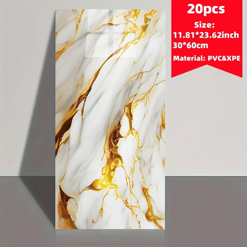 Set of 20 Marble Tile Wall Stickers Waterproof Self-Adhesive Removable for Kitchen Living Room Bathroom