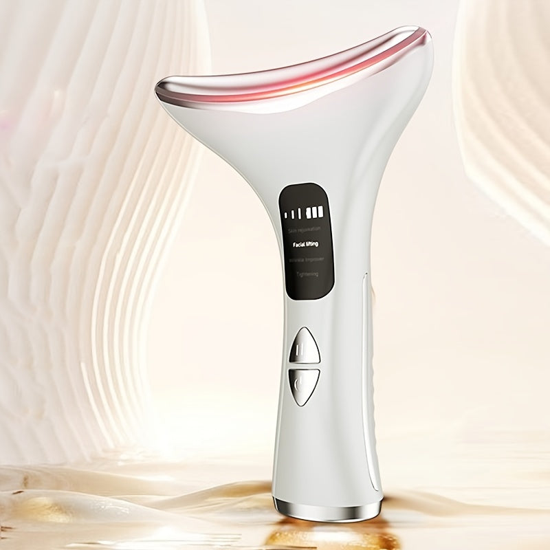 Zaryadlanadigan yuz va bo'yin massajeri, vibratsiya va isitish bilan - USB/akkumulyator bilan ishlaydi, litiy batareya kiritilgan - ayollar uchun ideal teri parvarishi sovg'asi