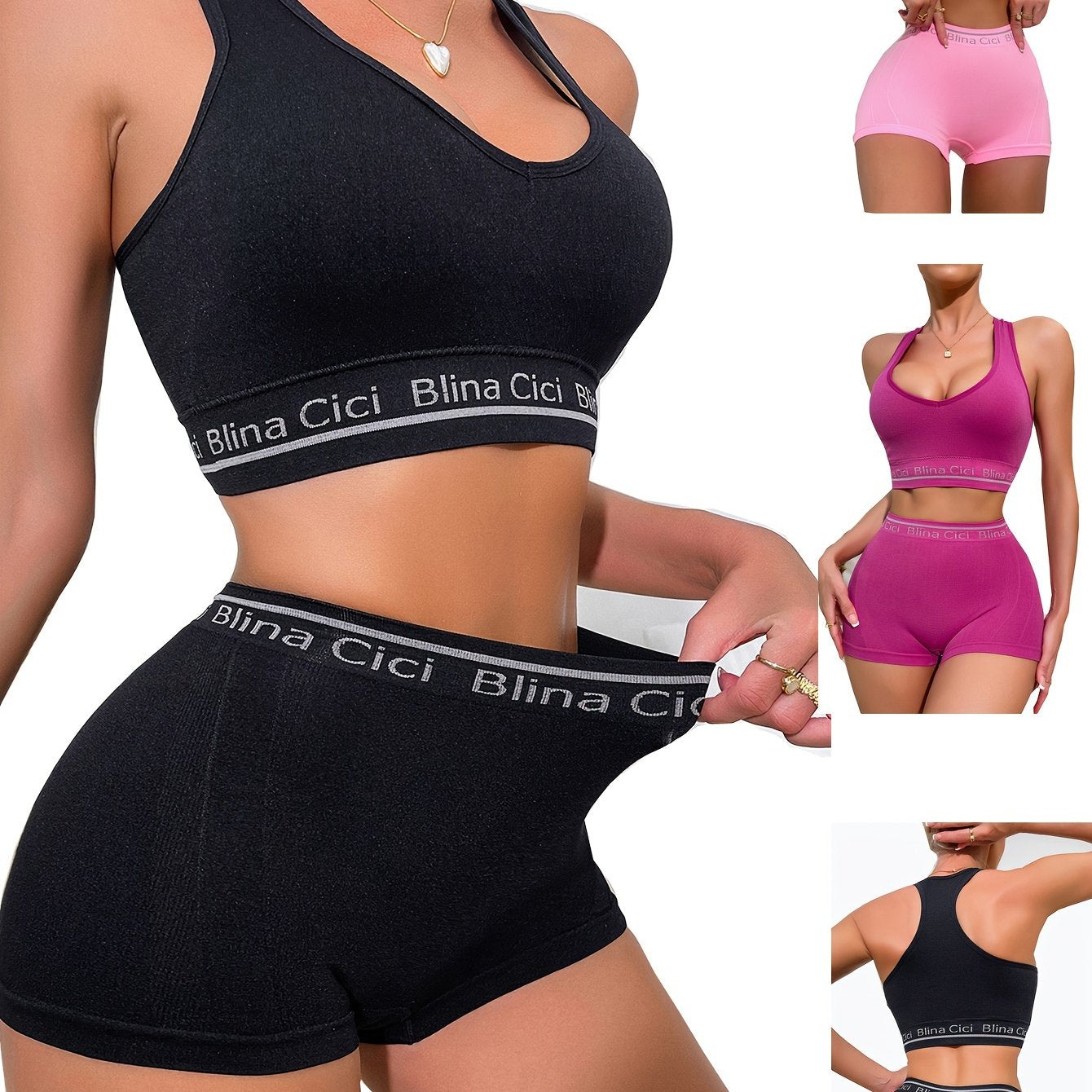 Sporty Lingerie Set Racerback Bra and Boxer Shorts for Jogging or Gym