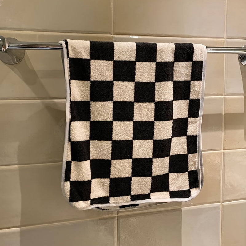 Checkerboard Pattern Soft Face Towel Absorbent and Comfortable for Bathroom Gym Kitchen