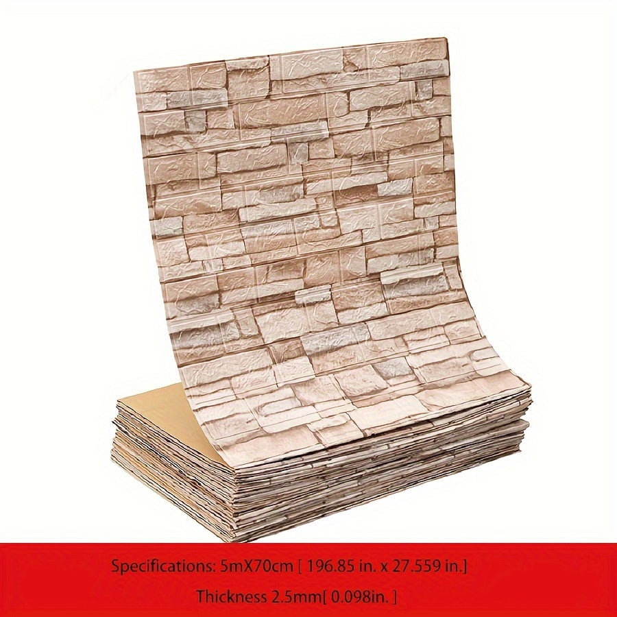 3D Brick Wallpaper Peel and Stick Waterproof Self-Adhesive Contact Paper for Home Decor 69.85cm x 16.4ft