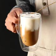 Double-Walled Insulated Glass Coffee Mug with Lid Clear Tea Cup for Hot Drinks
