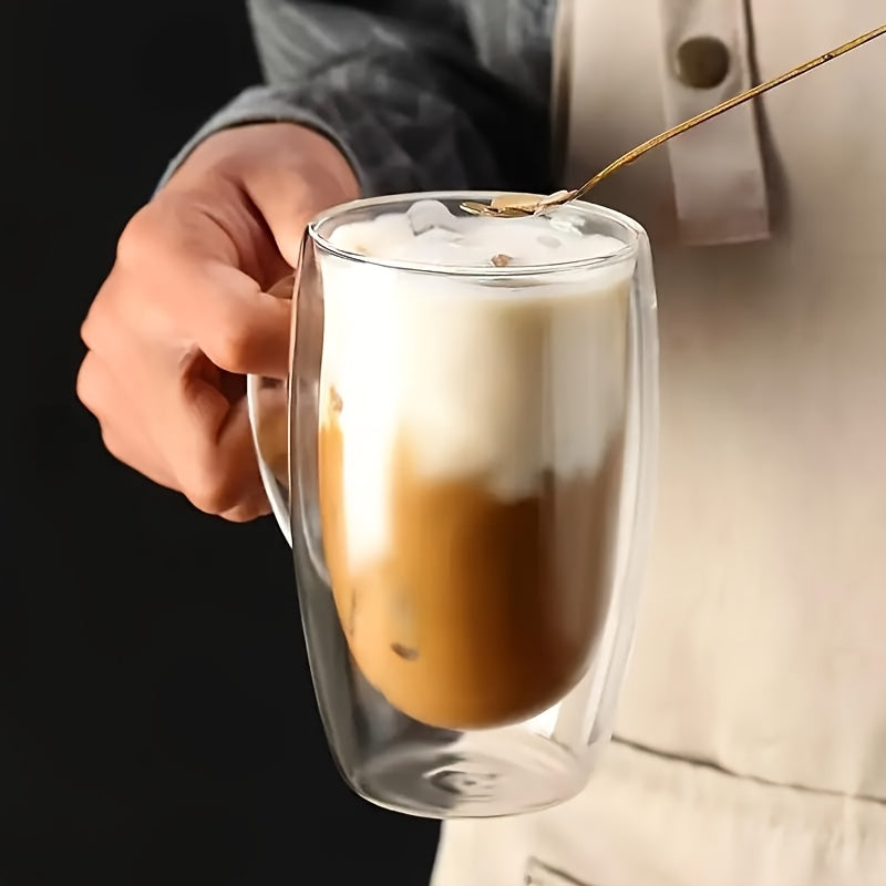 Double-Walled Insulated Glass Coffee Mug with Lid Clear Tea Cup for Hot Drinks