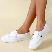 Women's White Slip-On Sneakers with Rubber Sole for Casual All-Season Wear