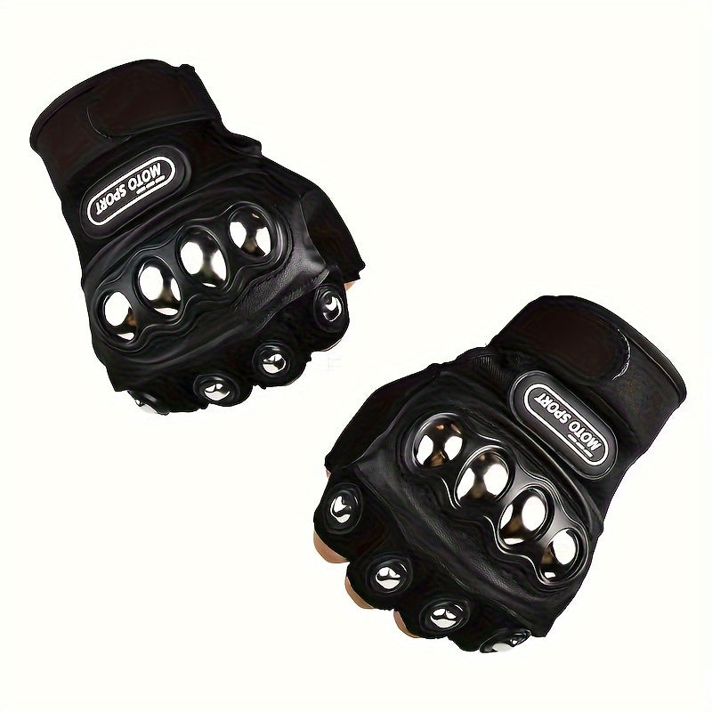 Black Steel Outdoor Knuckle Motorcycle Gloves Pair