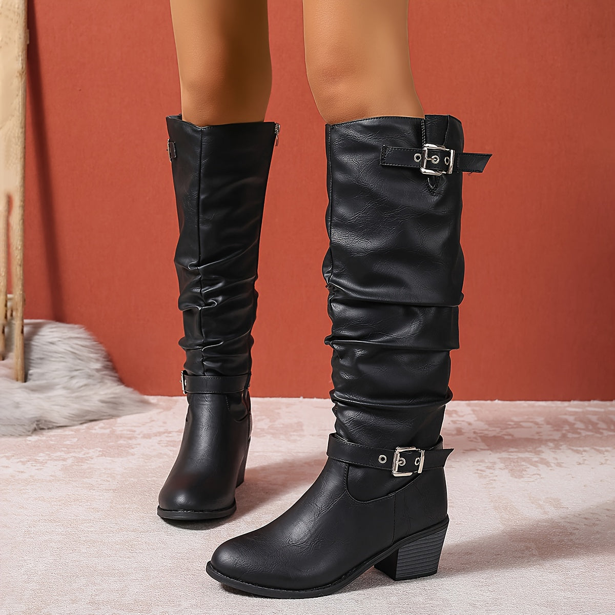 Женские сапоги в стиле Chelsea до колена из искусственной кожи однотонные всесезонные