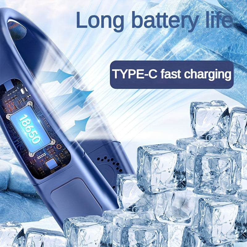 Ventilador digital de cuello de 5 modos portátil con placa de enfriamiento para actividades al aire libre camping viajes pesca recargable por USB