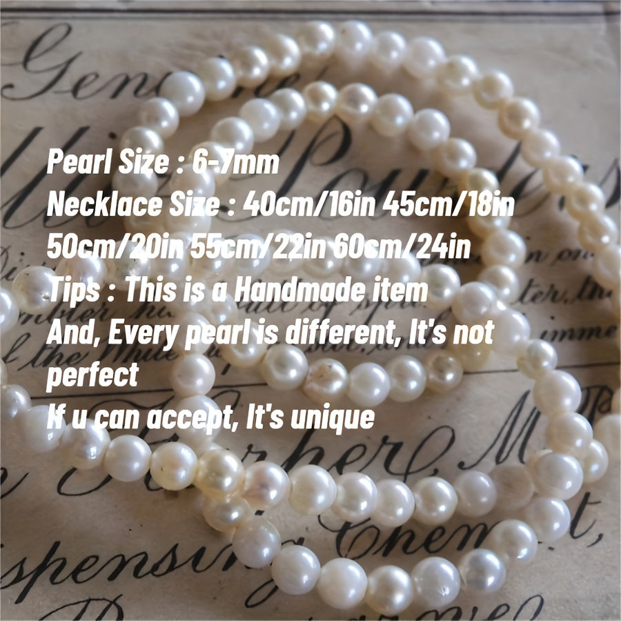 Freshwater Pearl Necklace 6-7mm White Natural June Birthstone Elegant Jewelry