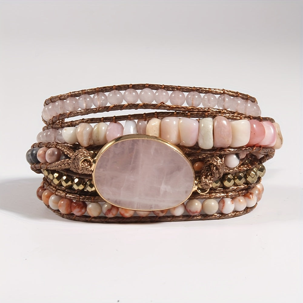 Bohemian Beaded Wrap Bracelet for Women with Natural Stones and Glass Beads