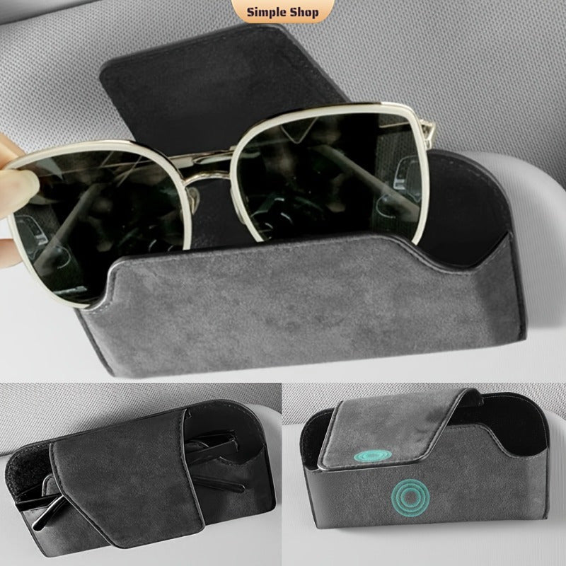 PU Leather Car Visor Glasses Holder Universal Fit Eyeglasses Organizer