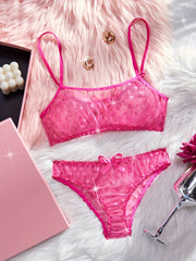 Polka Dot Mesh Lingerie Set with See-Through Unlined Bra and Bow Tie Thong Women’s Sexy Underwear
