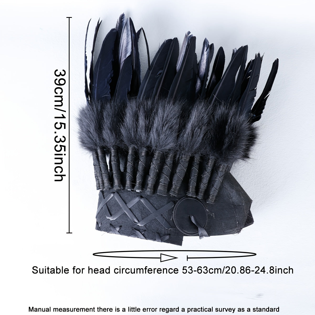 Black Faux Feather Indian Hat with Vintage-Inspired Design for Halloween and Carnival