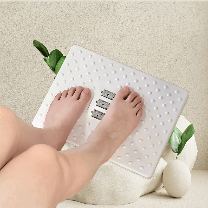 Taburete de pie ergonómico antideslizante para oficina blanco con diseño plegable y superficie texturizada