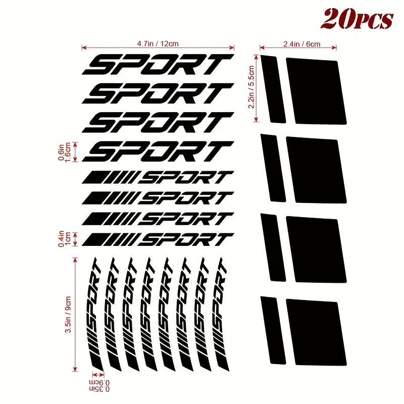 20 шт. отражающих виниловых наклеек на ободья спортивные геометрические наклейки черные и красные