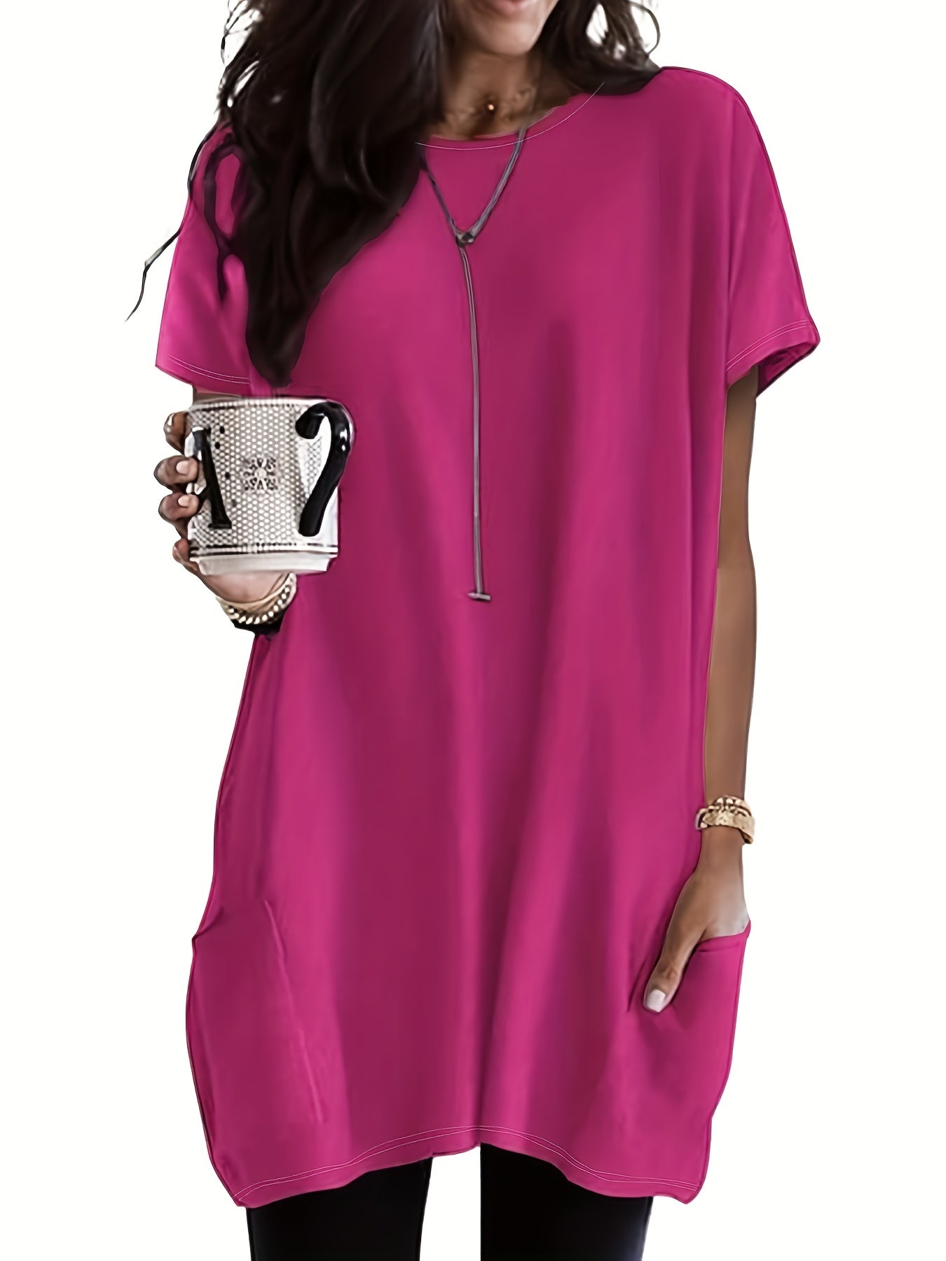 Ayollar uchun kundalik paxta qisqa ko'ylakli futbolka to'plami, cho'ntaklar bilan, uchta qism