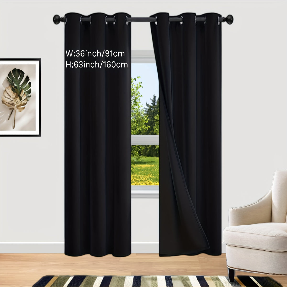 Bedroom Curtains Set with Coated Insulation Blackout Grommet Design 2 Pieces
