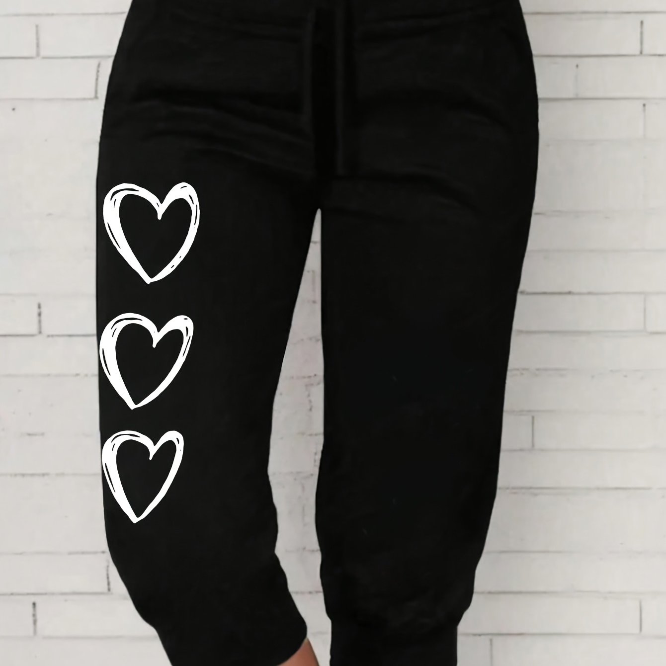 Plus Size Heart Print Capri Pants Casual Elastic Waist Summer Women's Clothing