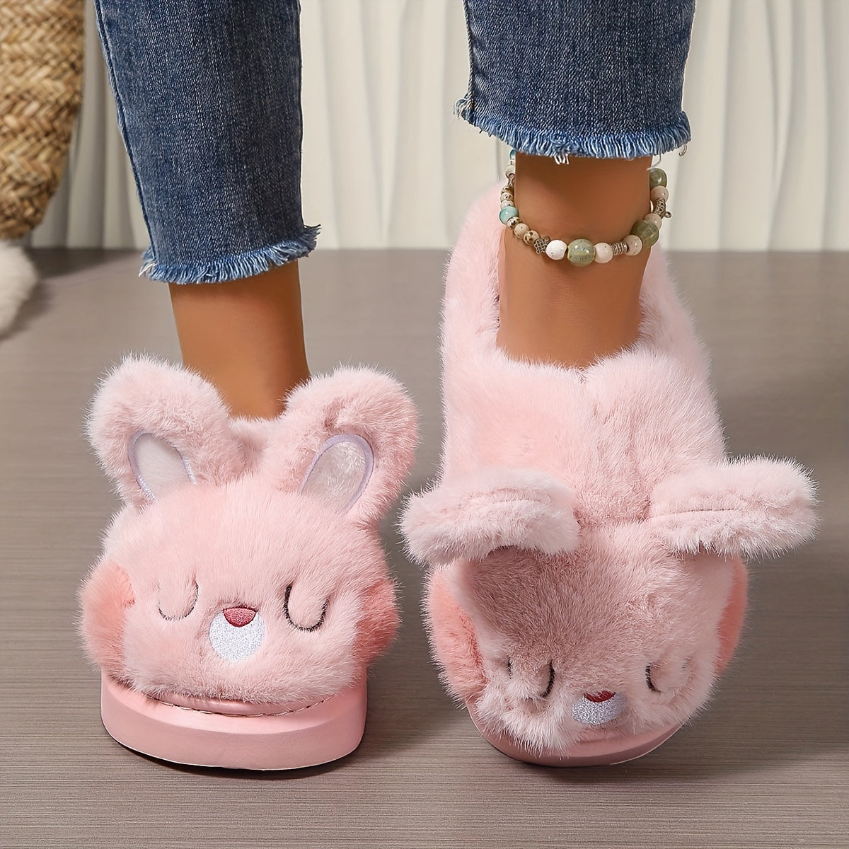 Women's Cozy Cartoon Bunny Slippers Indoor Warm Slip-On Shoes