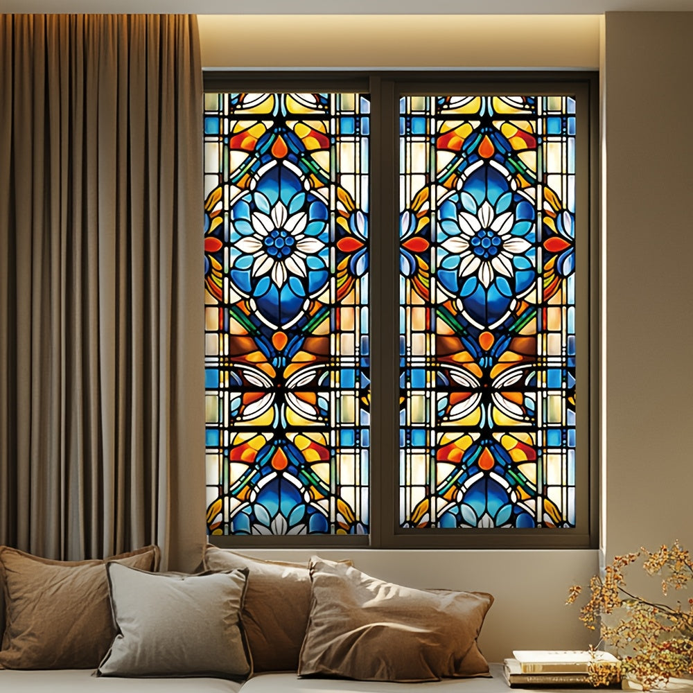 Rose Flower Privacy Window Film UV Sun Protection Heat Insulation Non-Adhesive PVC