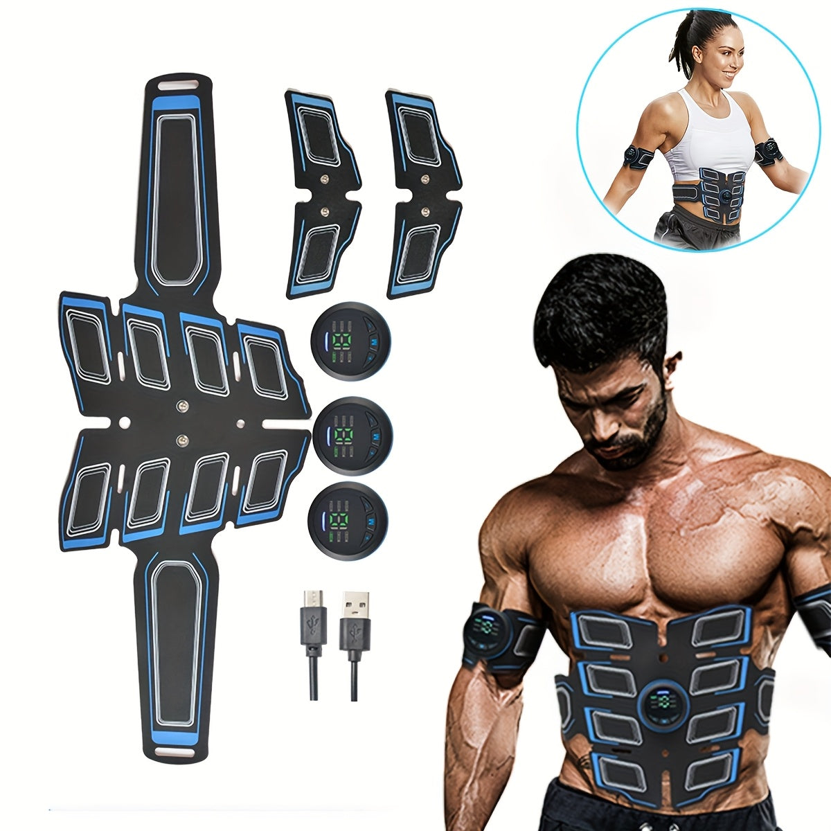 EMS Muscle Stimulator Belt Rechargeable Lithium Battery for Abdominal Arm Leg Workouts